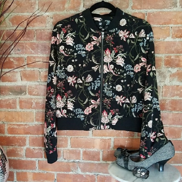 Jackets & Blazers - NEW IZ BYER Black Floral Bomber Jacket Medium